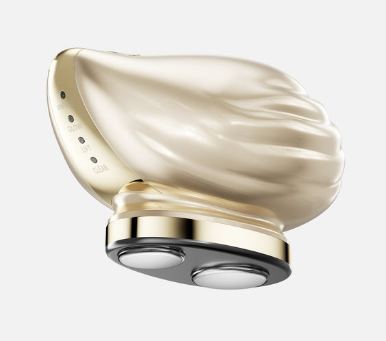 TAFITIE Conch ultrasonic facial device, angled view showing dual metal treatment heads