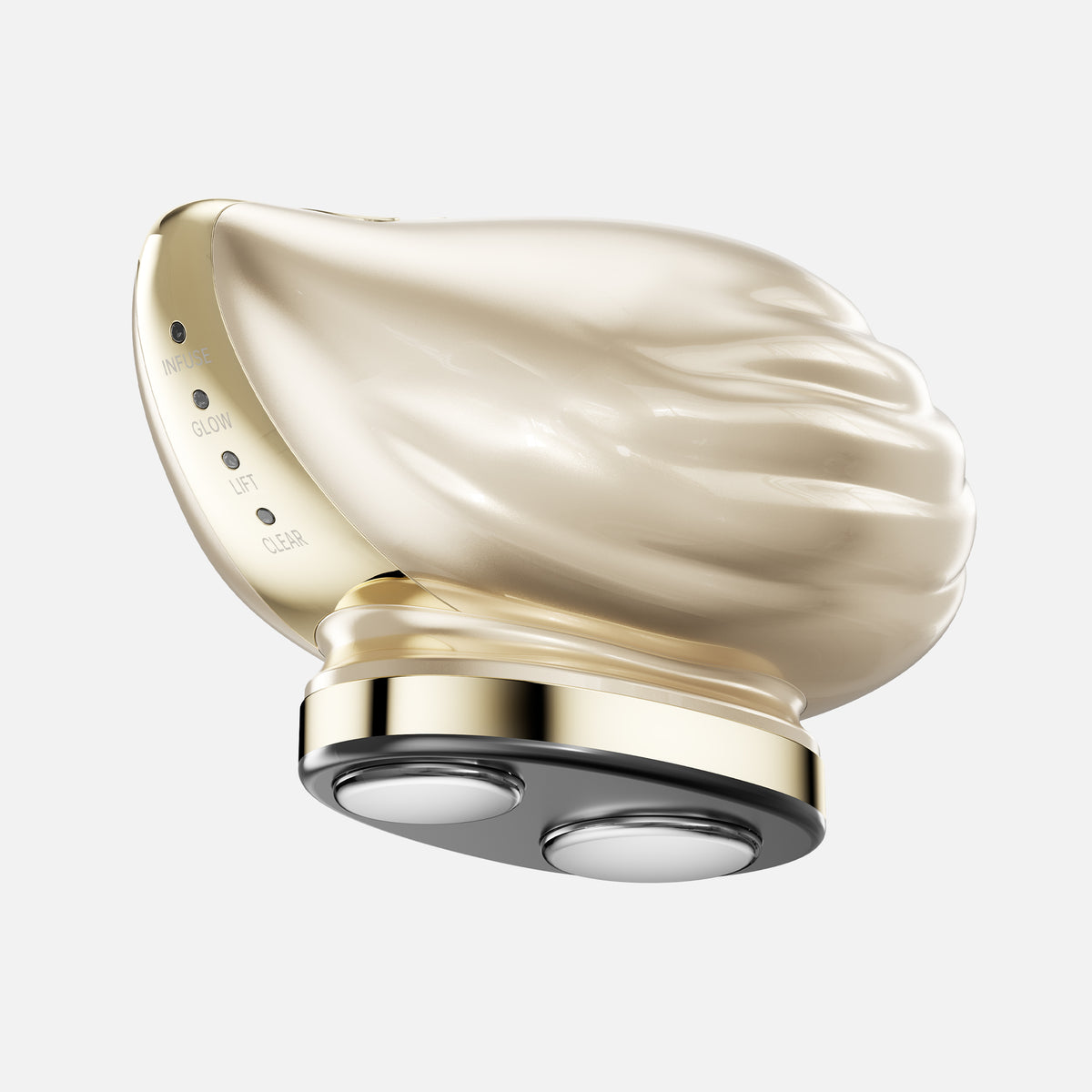TAFITIE Conch ultrasonic facial device, angled view showing dual metal treatment heads